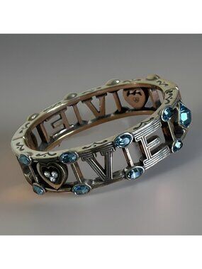 Brighton Love Spell Out Bracelet Sliver-tone Blue Hinged